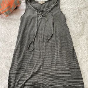 Grey striped tie front t-shirt dress